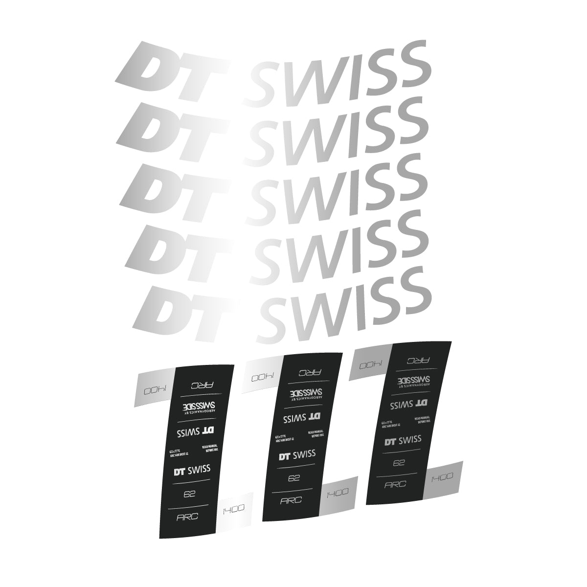 Vinyl decals for DT Swiss ARC 1400 62mm 2020-2026 Rims - Light Silver