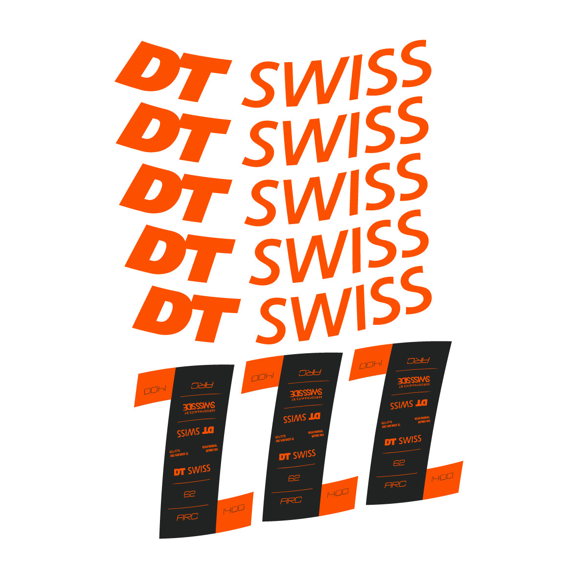 Vinyl decals for DT Swiss ARC 1400 62mm 2020-2026 Rims - Orange