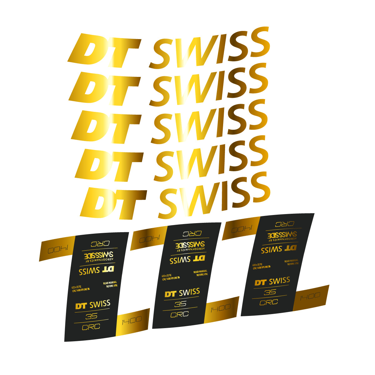 Vinyl decals for DT Swiss CRC 1400 35mm 2021-2026 Rims - Chrome Gold