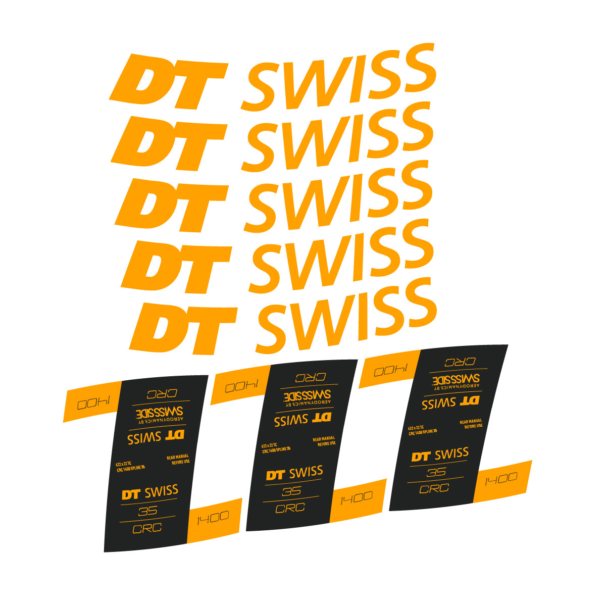 Vinyl decals for DT Swiss CRC 1400 35mm 2021-2026 Rims - Orange Yellow