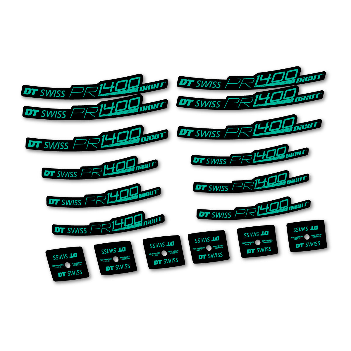 Vinyl Decals for DT Swiss PR 1400 21 2018-2026 Road Wheel 21mm - Green Turquoise