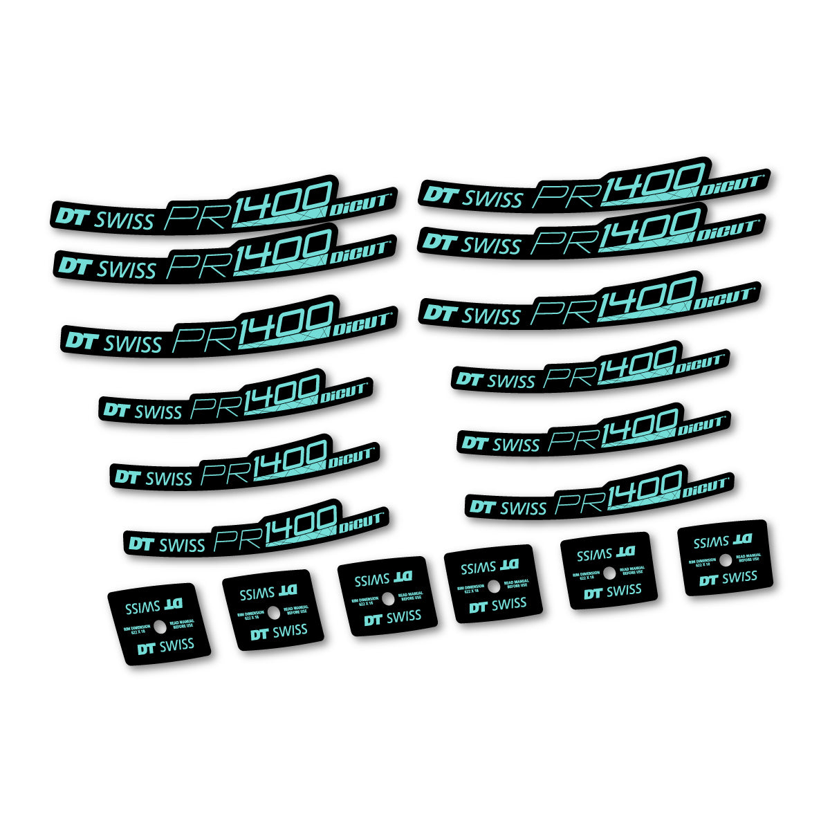 Vinyl Decals for DT Swiss PR 1400 21 2018-2026 Road Wheel 21mm - Blue Green