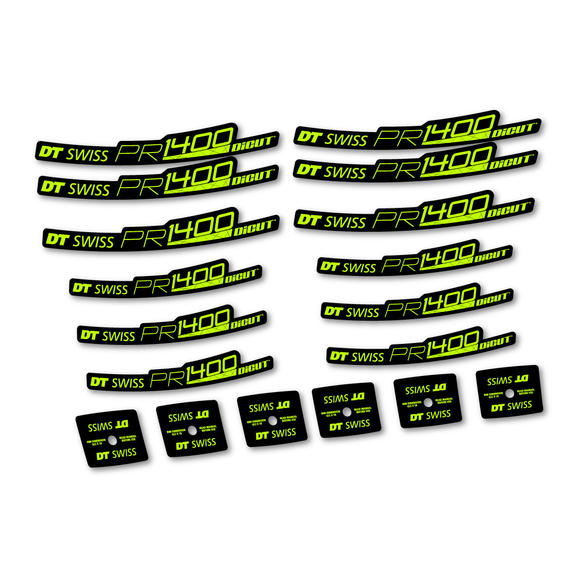Vinyl Decals for DT Swiss PR 1400 21 2018-2026 Road Wheel 21mm - Lime Neon