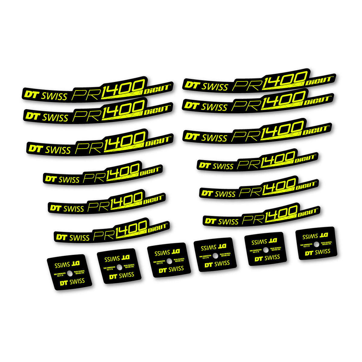 Vinyl Decals for DT Swiss PR 1400 21 2018-2026 Road Wheel 21mm - Neon Yellow