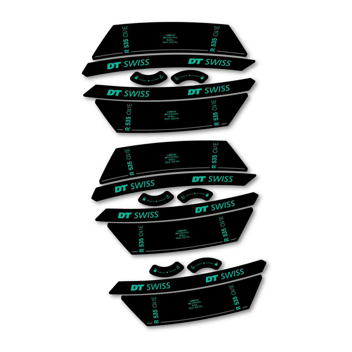 Vinyl Decals for DT Swiss R 535 One 2023-2026 Shock Absorber - Green Turquoise