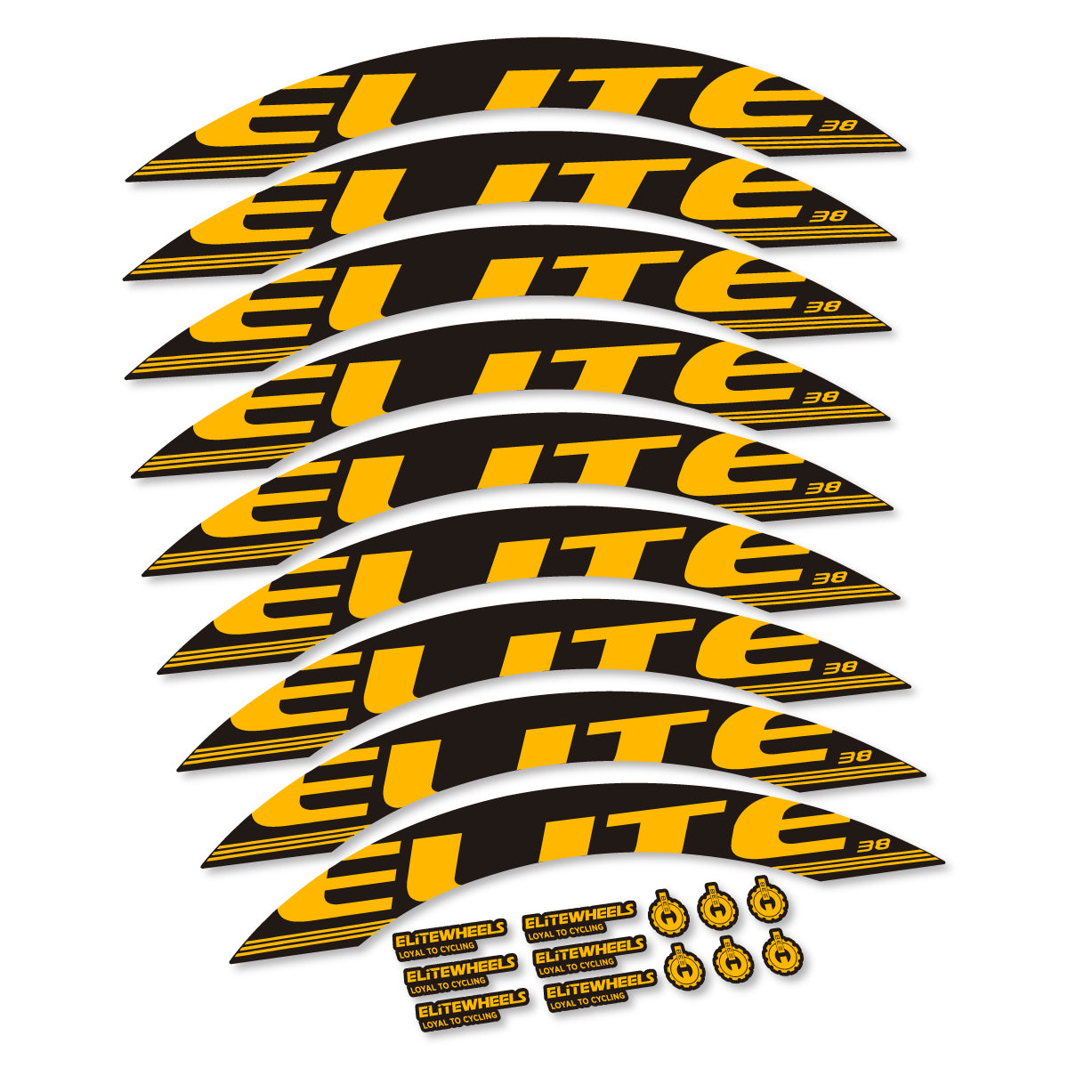 Stickers for Elite 38, Road Wheel 38 mm vinyl decals - Medium Yellow