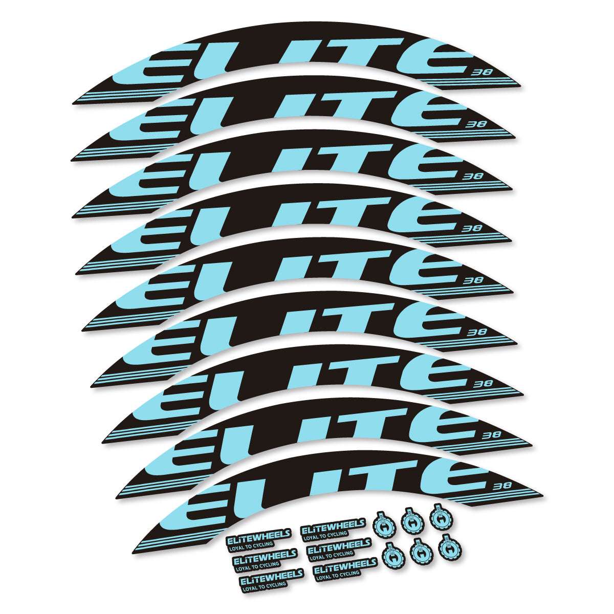 Stickers for Elite 38, Road Wheel 38 mm vinyl decals - Sky Blue
