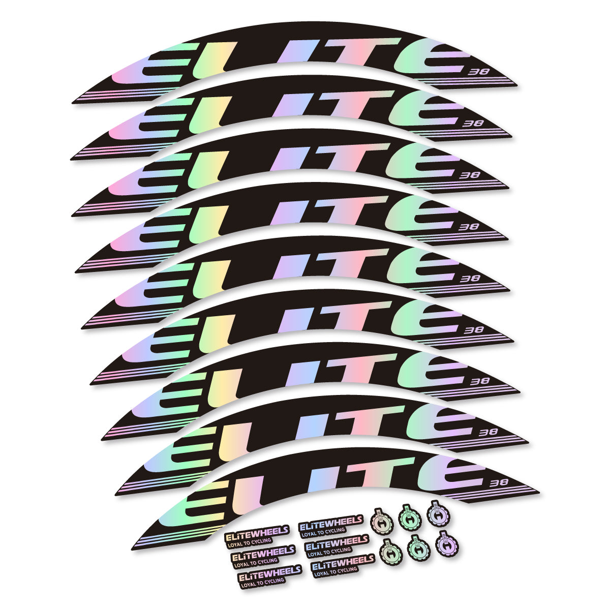 Stickers for Elite 38, Road Wheel 38 mm vinyl decals - Hollographic
