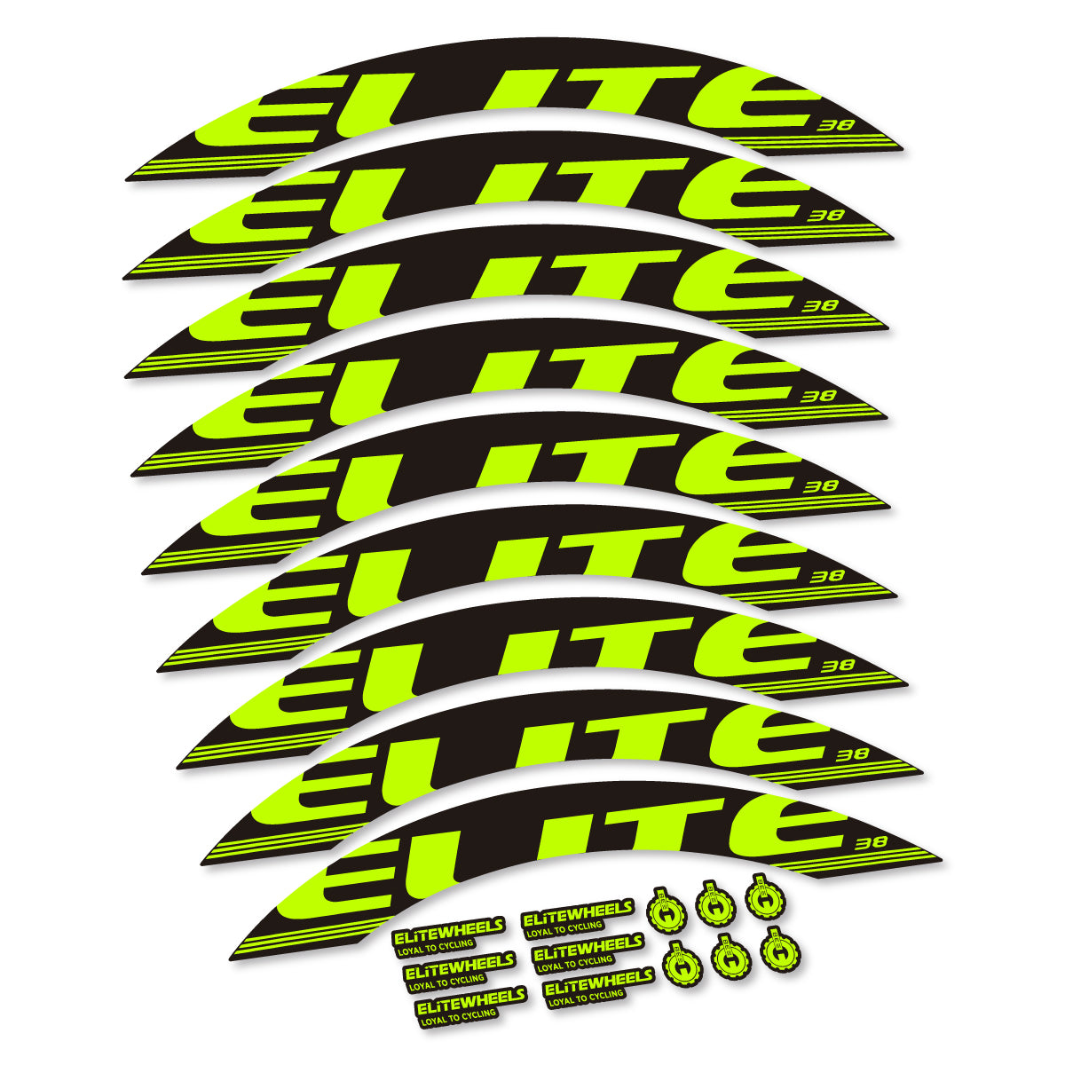 Stickers for Elite 38, Road Wheel 38 mm vinyl decals - Lime Neon