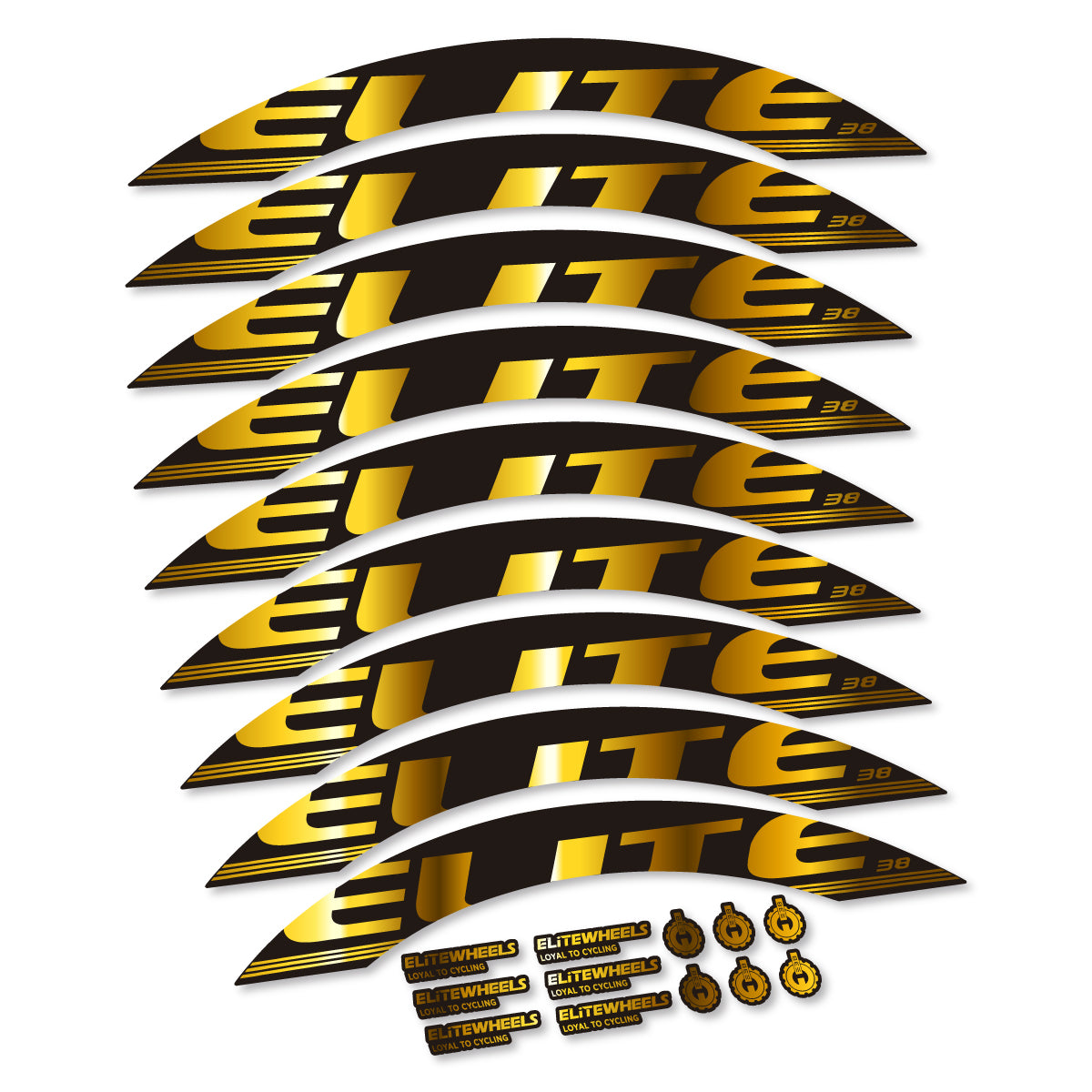 Stickers for Elite 38, Road Wheel 38 mm vinyl decals - Chrome Gold