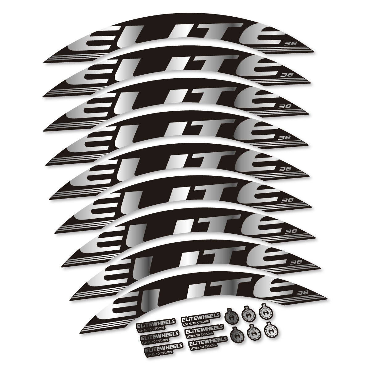 Stickers for Elite 38, Road Wheel 38 mm vinyl decals - Chrome Silver