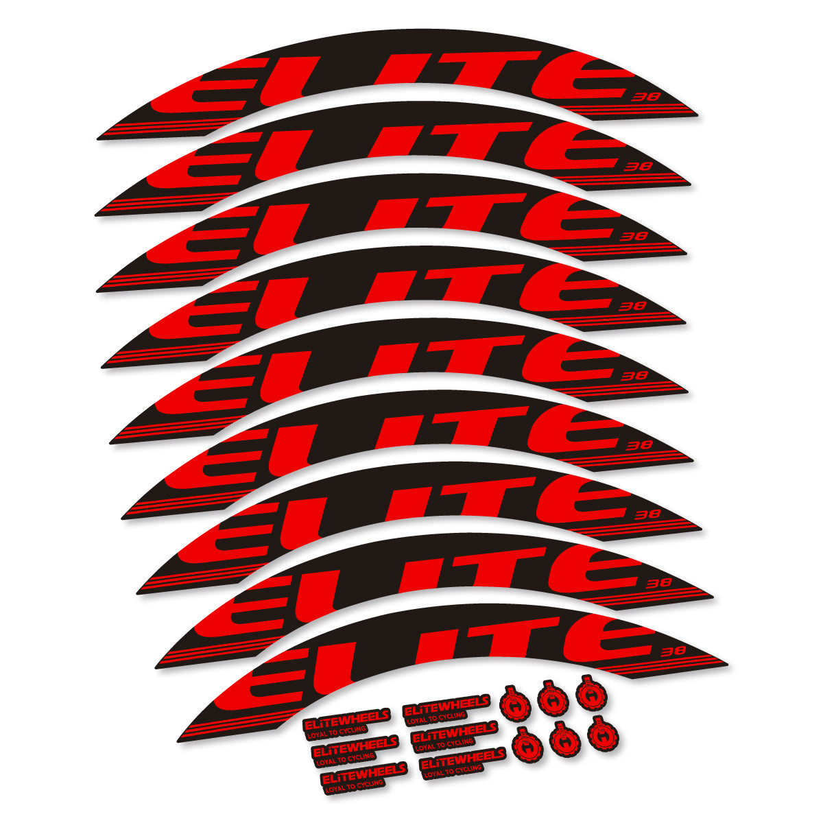 Stickers for Elite 38, Road Wheel 38 mm vinyl decals - Red