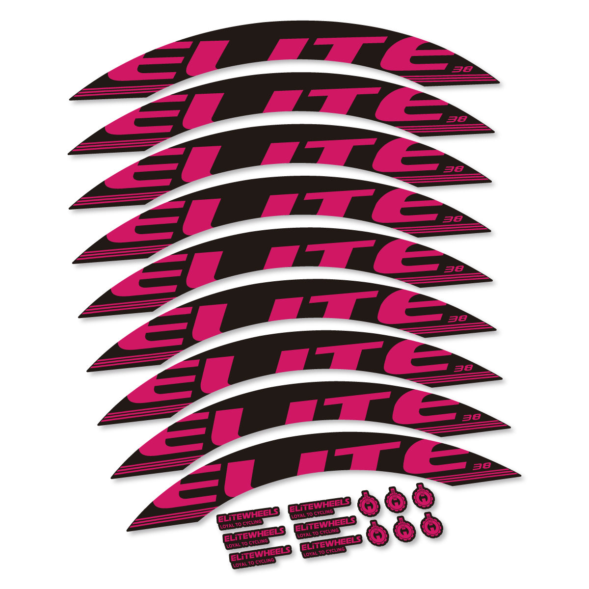 Stickers for Elite 38, Road Wheel 38 mm vinyl decals - Dark Pink