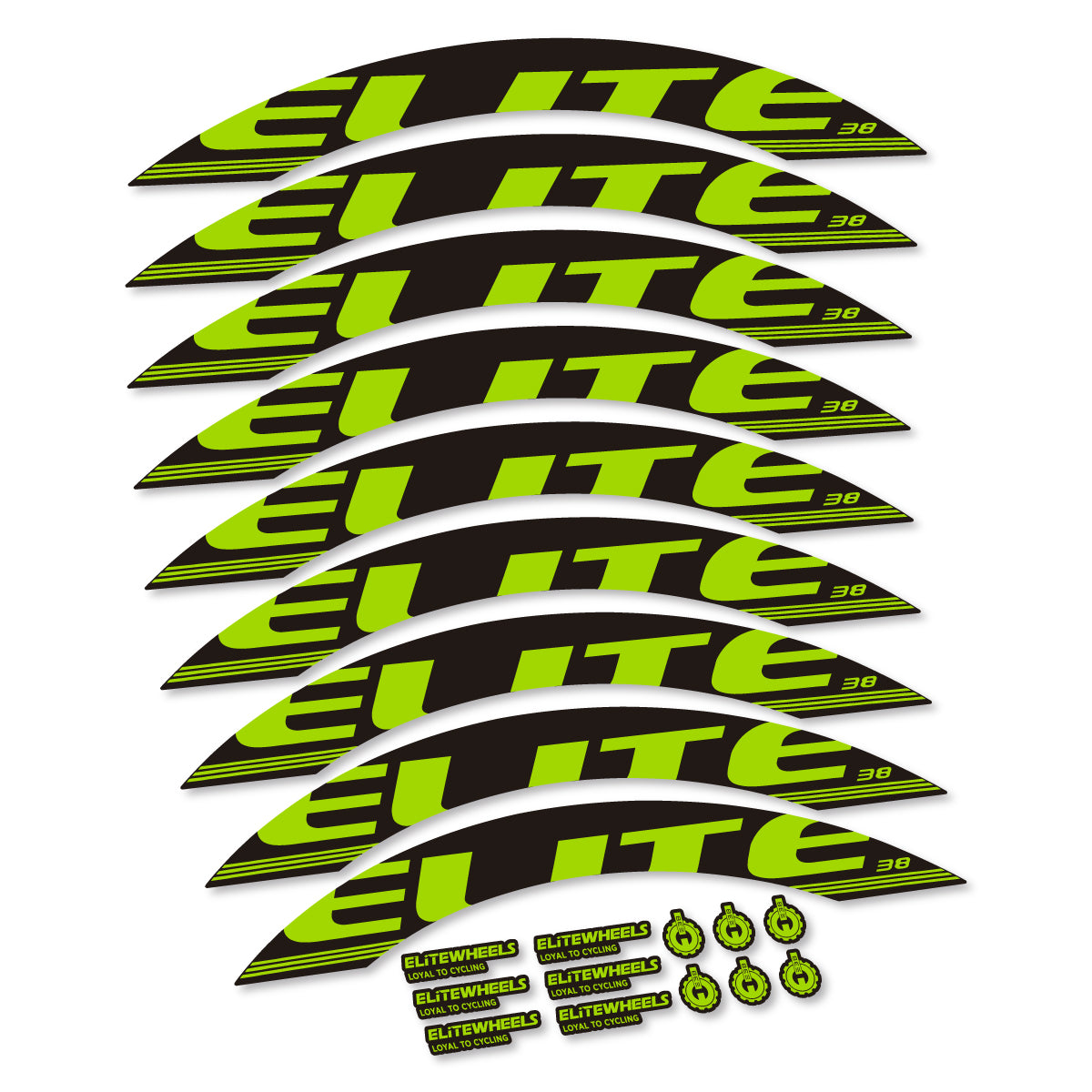 Stickers for Elite 38, Road Wheel 38 mm vinyl decals - Lime Green
