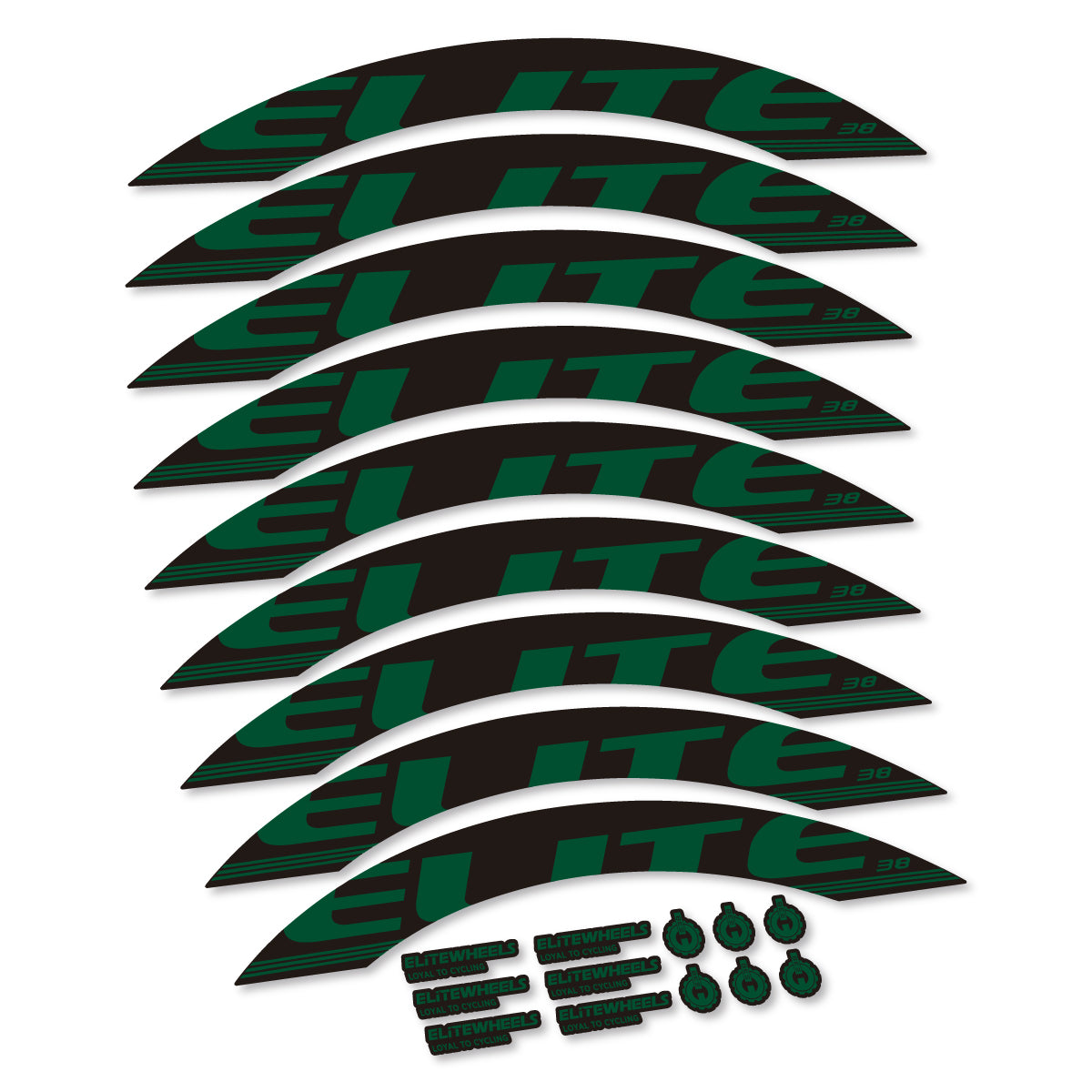 Stickers for Elite 38, Road Wheel 38 mm vinyl decals - Dark Green
