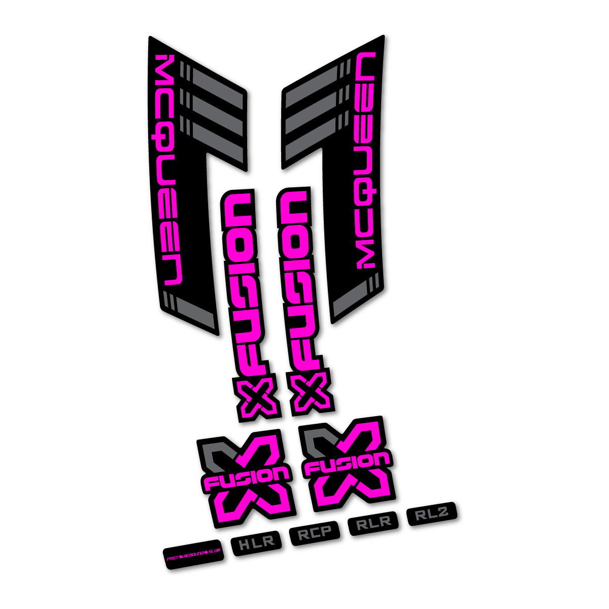 Compatible Stickers for Xfusion McQueen Boost White v2 2016-2017, Fork vinyl decals - Fuchsia Neon