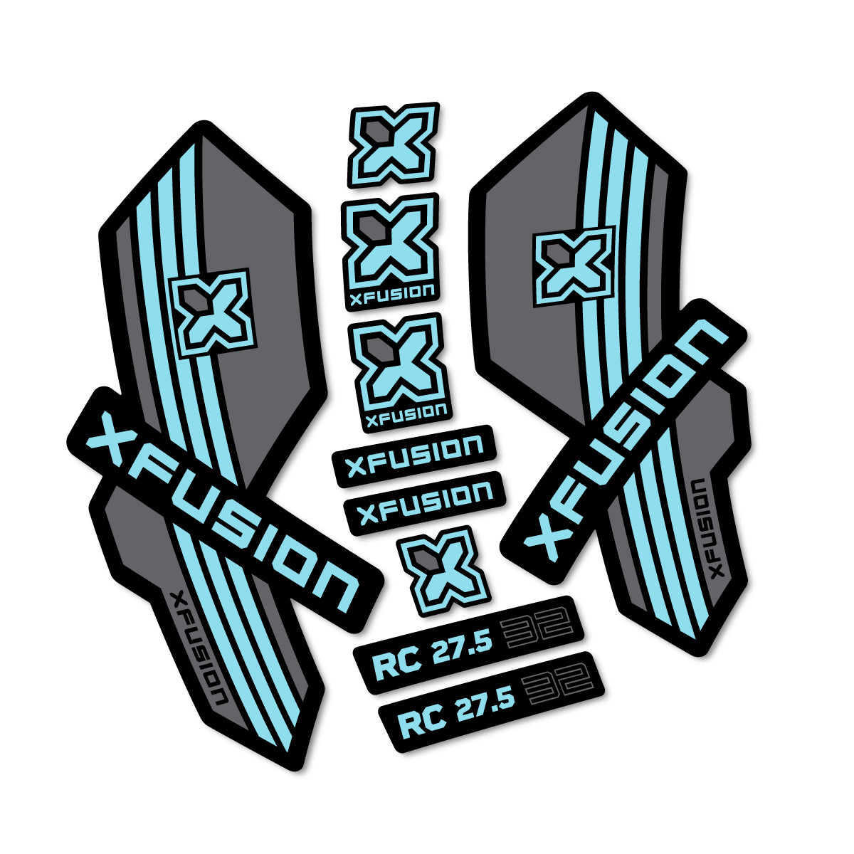 Compatible Stickers for Xfusion RC32 27.5 2026, Fork vinyl decals - Sky Blue