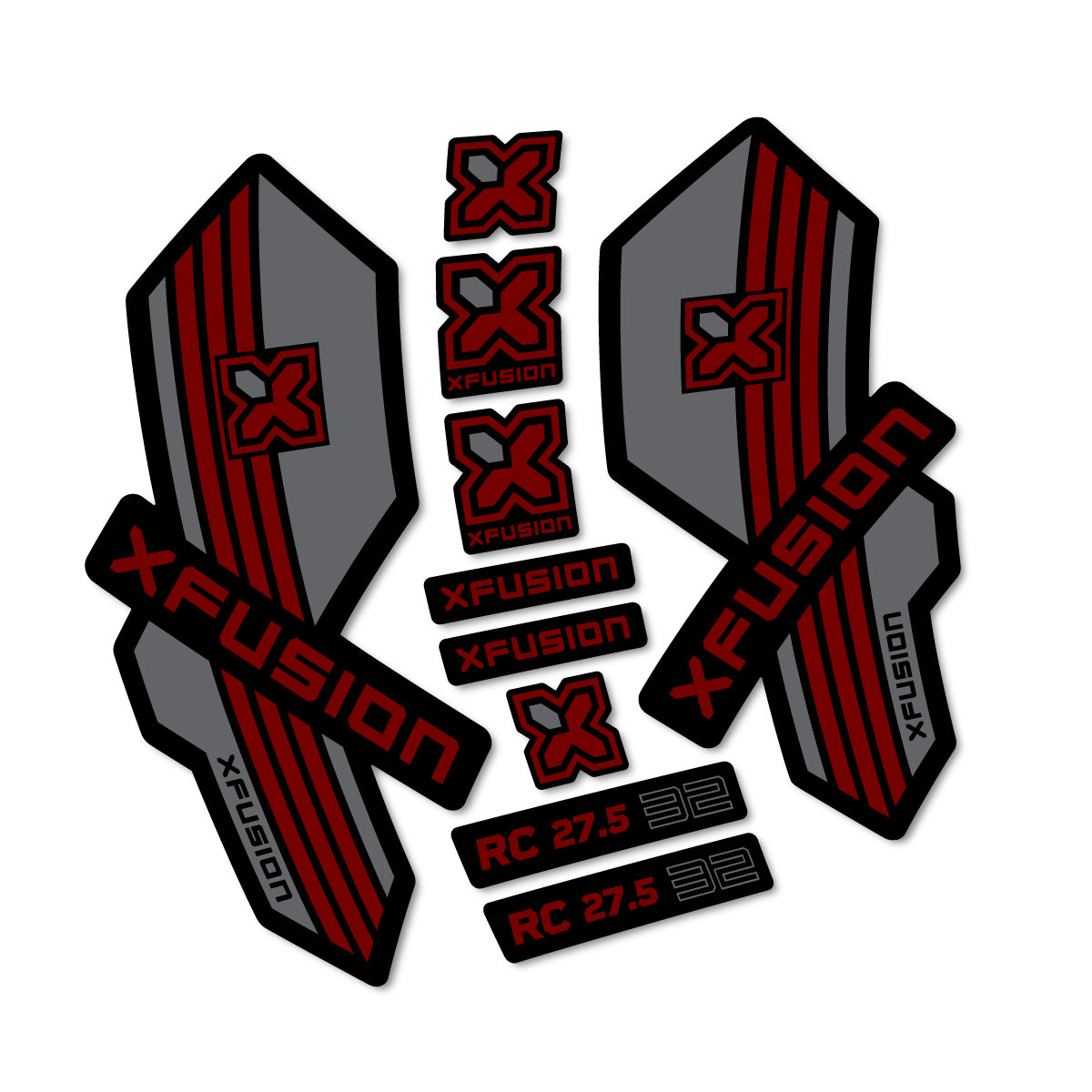 Compatible Stickers for Xfusion RC32 27.5 2026, Fork vinyl decals - Very Dark Red