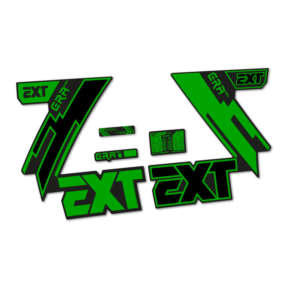 Compatible Stickers for EXT Era V2.1 2025, Fork vinyl decals - Green