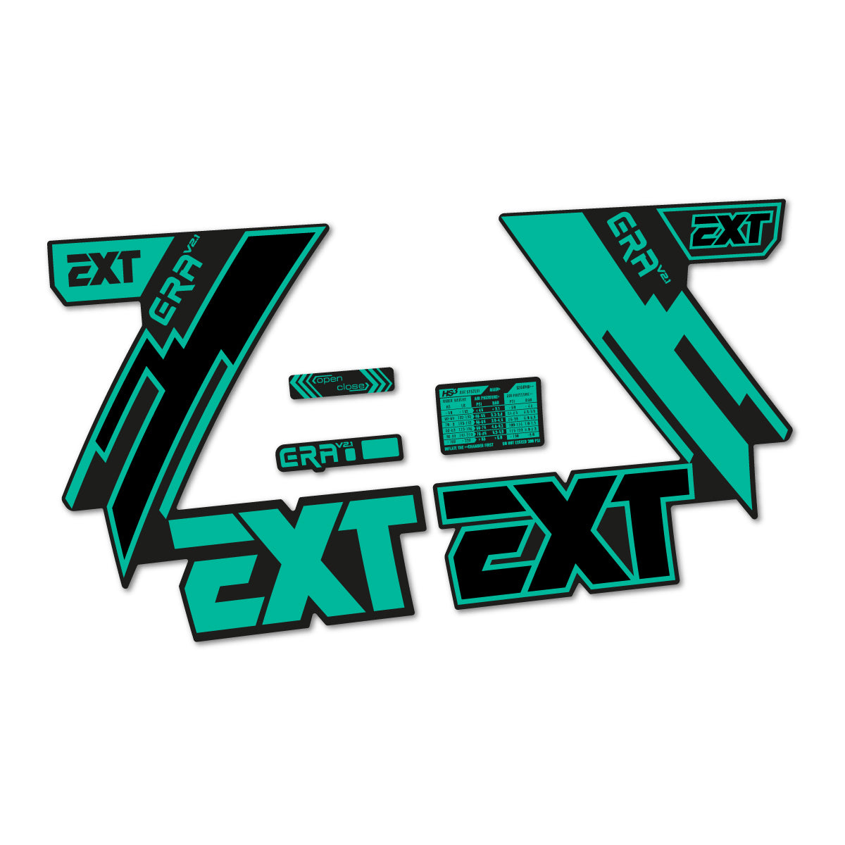 Compatible Stickers for EXT Era V2.1 2025, Fork vinyl decals - Green Turquoise