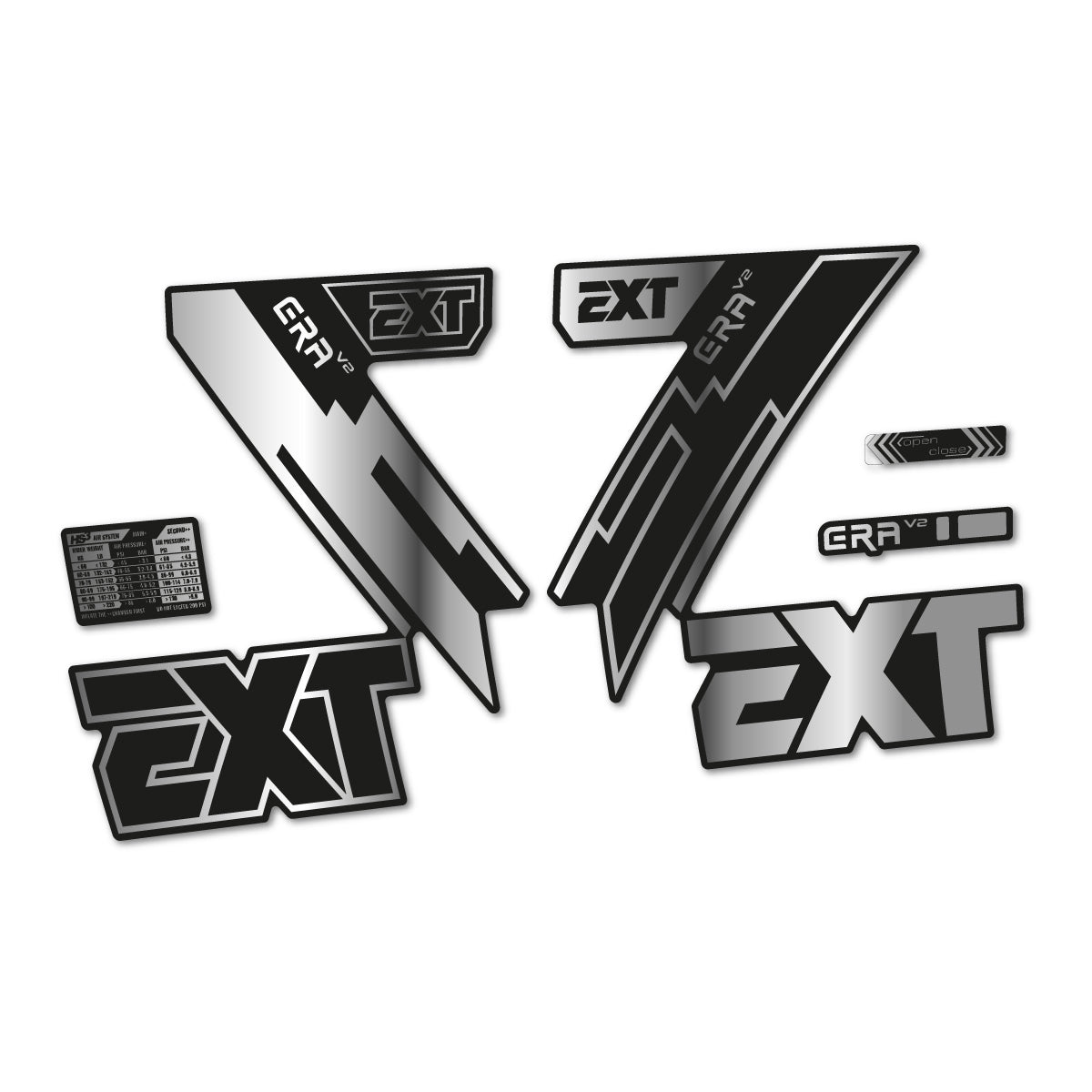 Compatible Stickers for EXT Era V2 2020, Fork vinyl decals - Chrome Silver