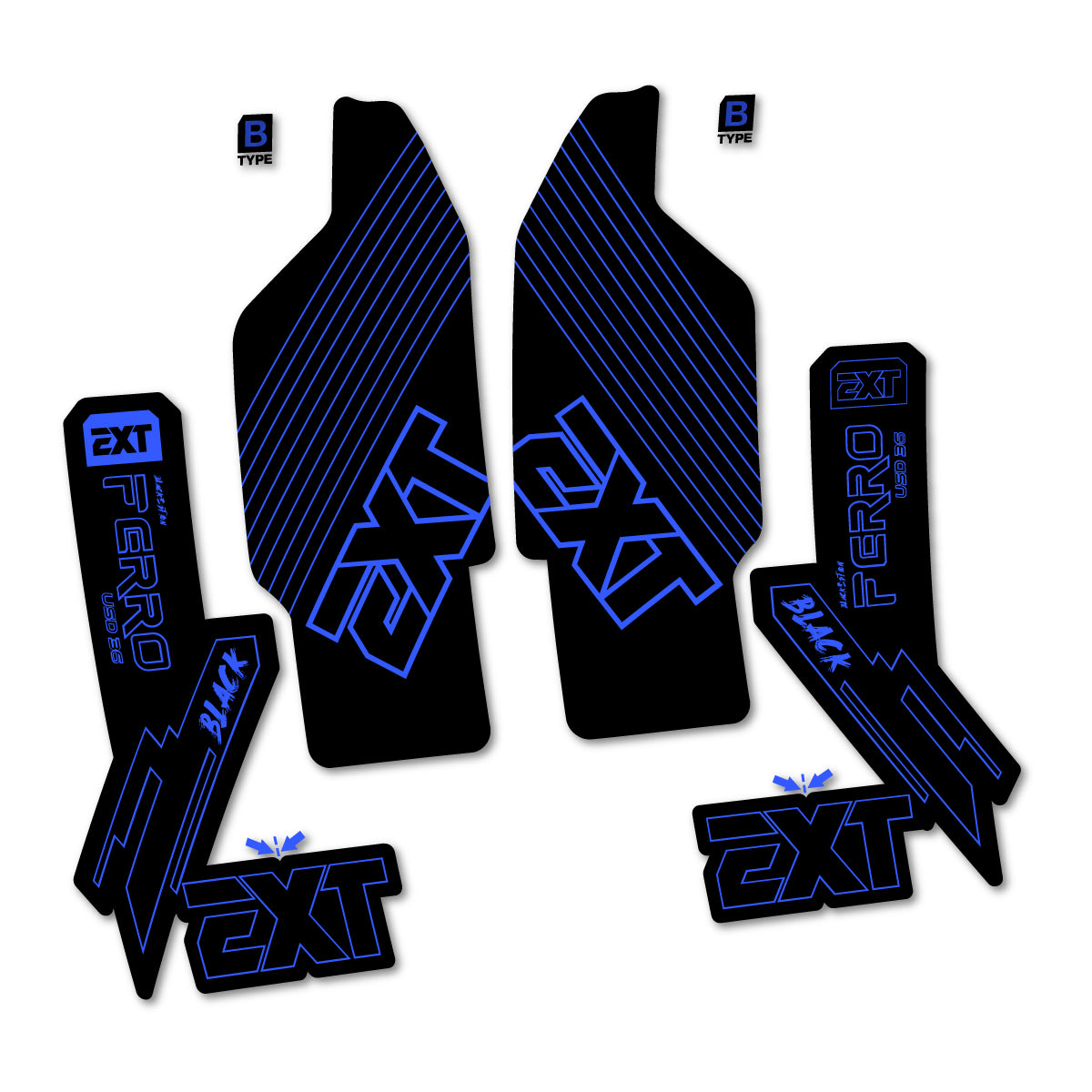 Compatible Stickers for EXT Ferro USD 36 Black Edition 2025-2026, Fork vinyl decals - Medium Blue
