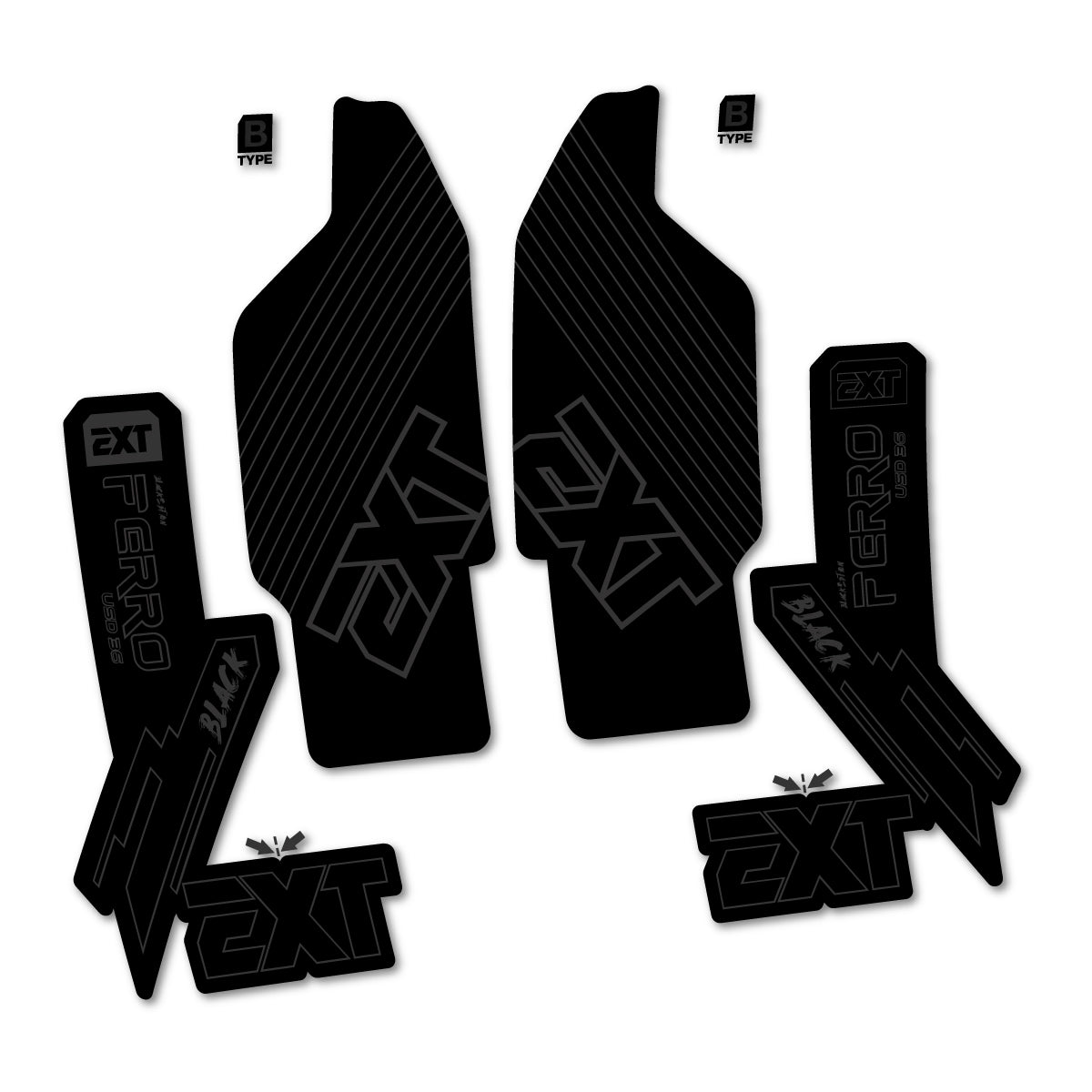 Compatible Stickers for EXT Ferro USD 36 Black Edition 2025-2026, Fork vinyl decals - Very Dark Grey