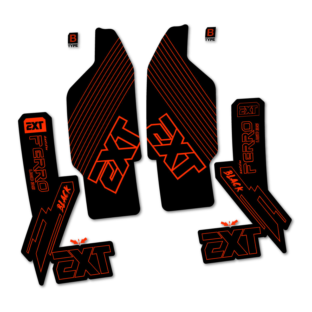 Compatible Stickers for EXT Ferro USD 36 Black Edition 2025-2026, Fork vinyl decals - Luminous Orange