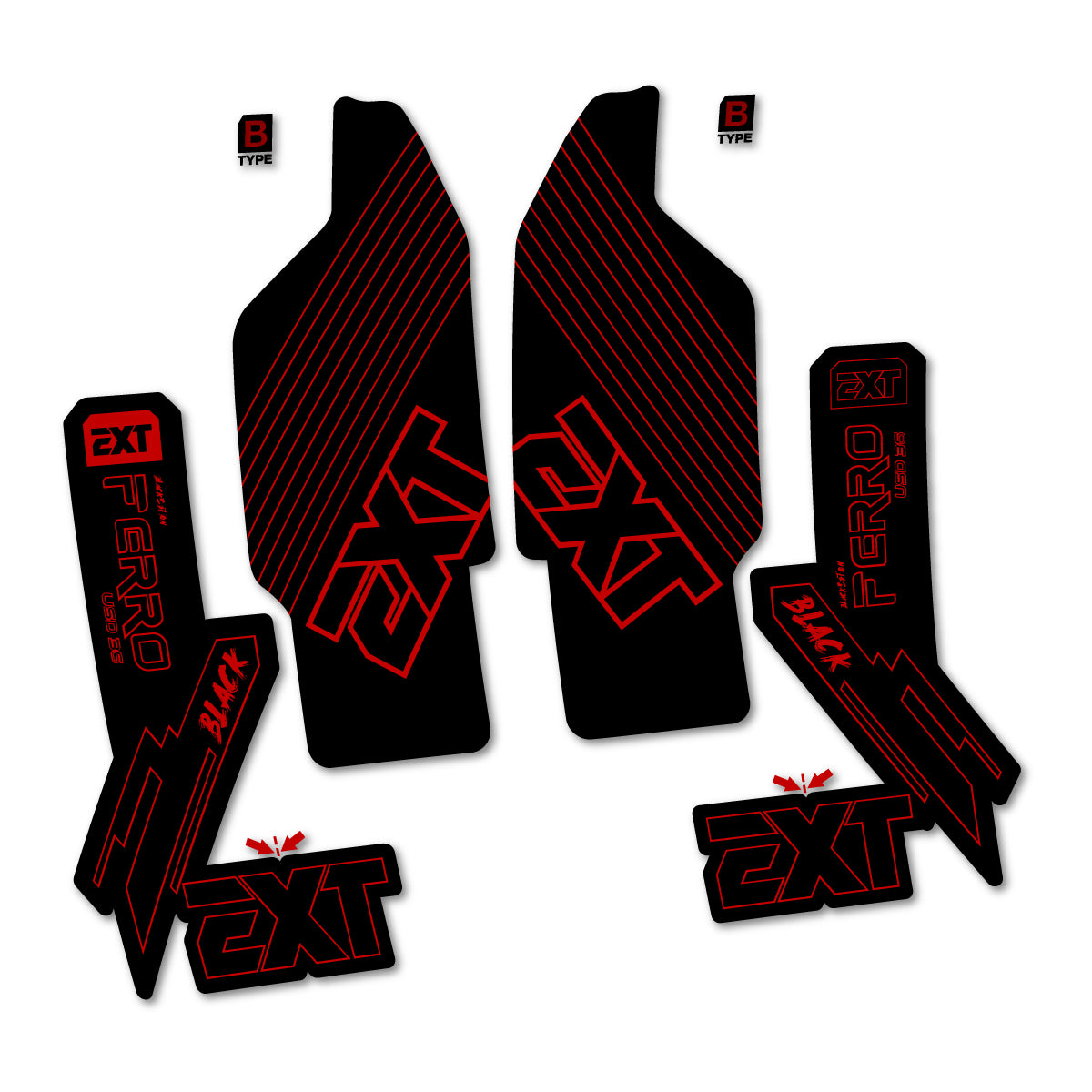 Compatible Stickers for EXT Ferro USD 36 Black Edition 2025-2026, Fork vinyl decals - Medium Red