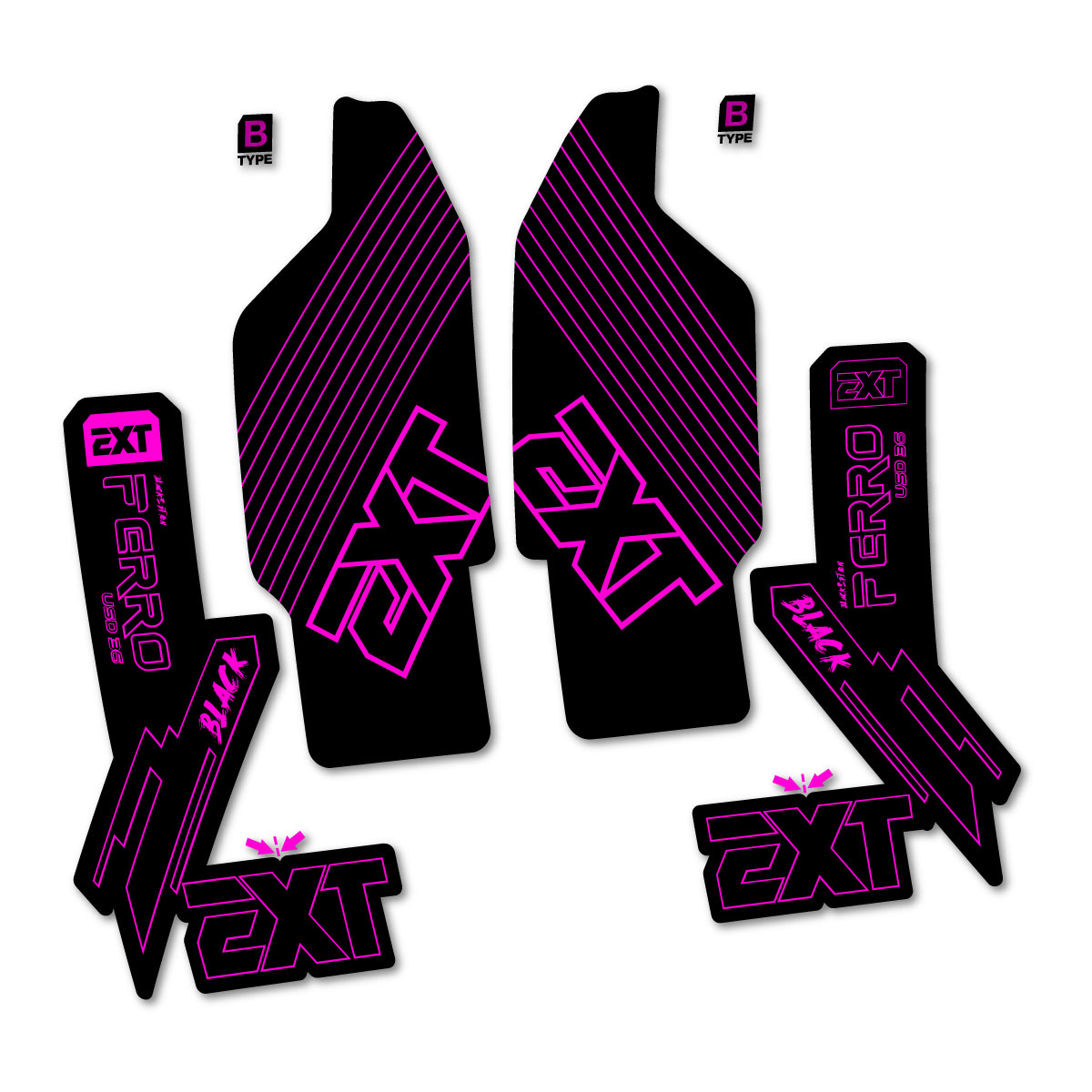 Compatible Stickers for EXT Ferro USD 36 Black Edition 2025-2026, Fork vinyl decals - Fuchsia Neon