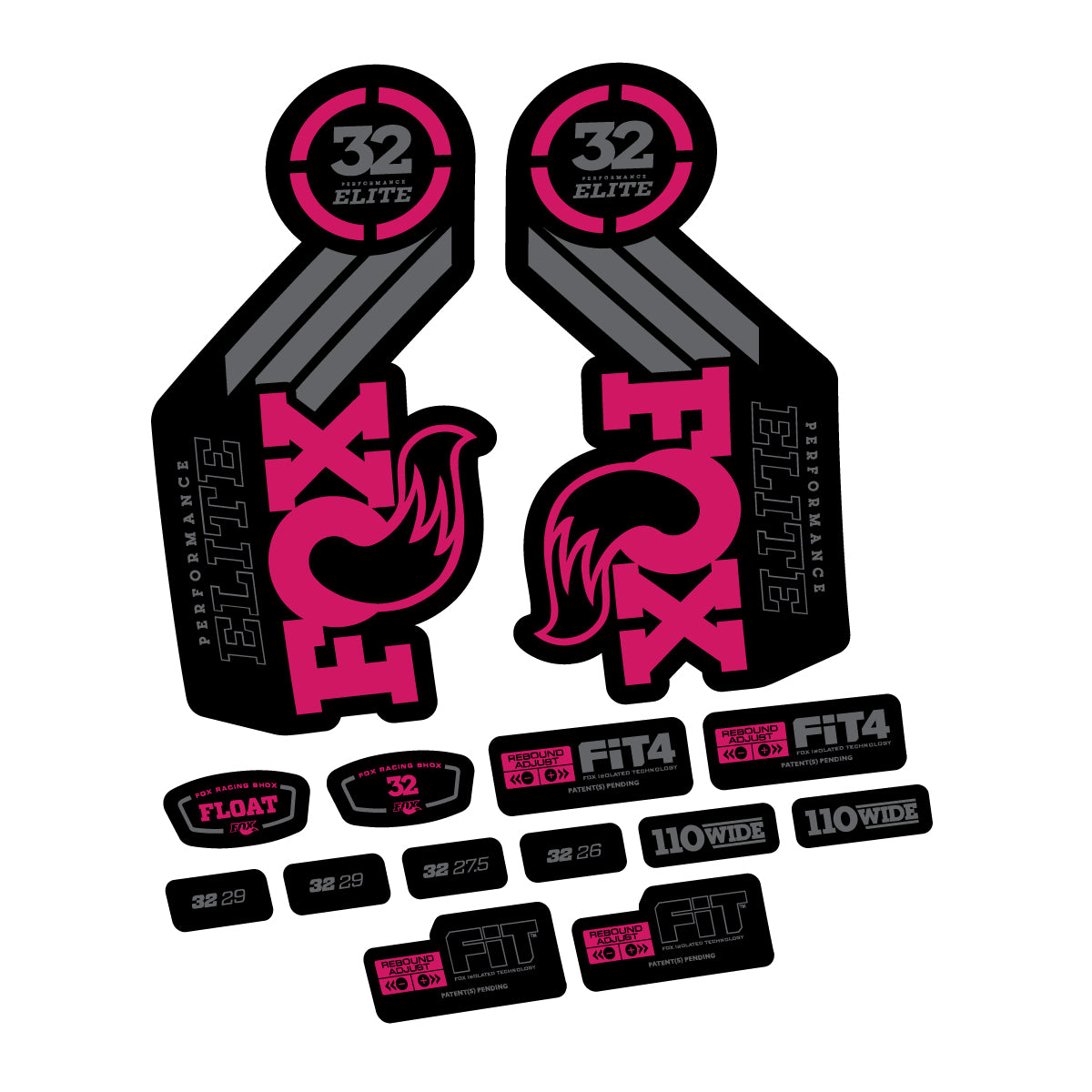 Compatible Stickers for Fox 32 Elite 2016-2017, Fork vinyl decals - Dark Pink