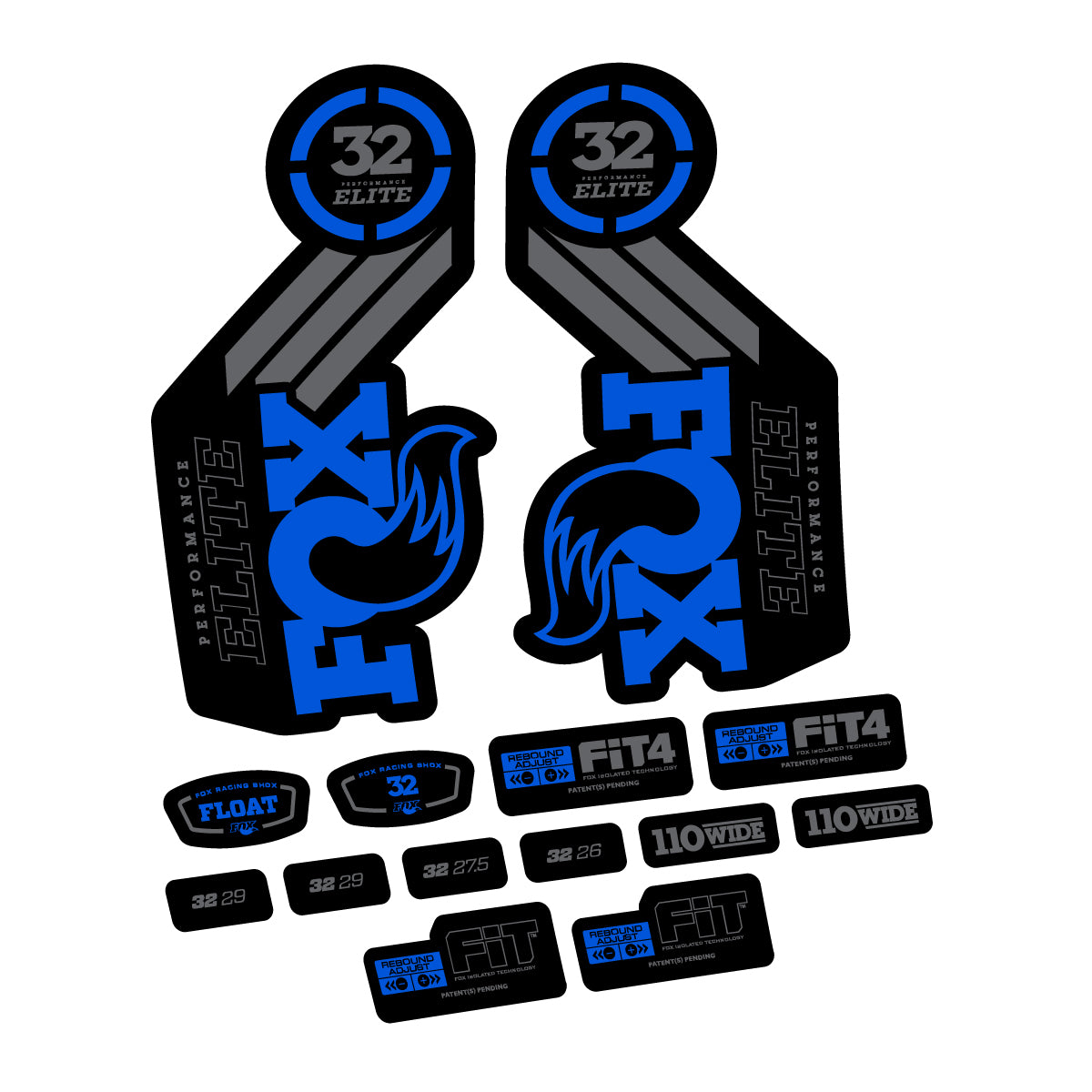 Compatible Stickers for Fox 32 Elite 2016-2017, Fork vinyl decals - Sea Blue