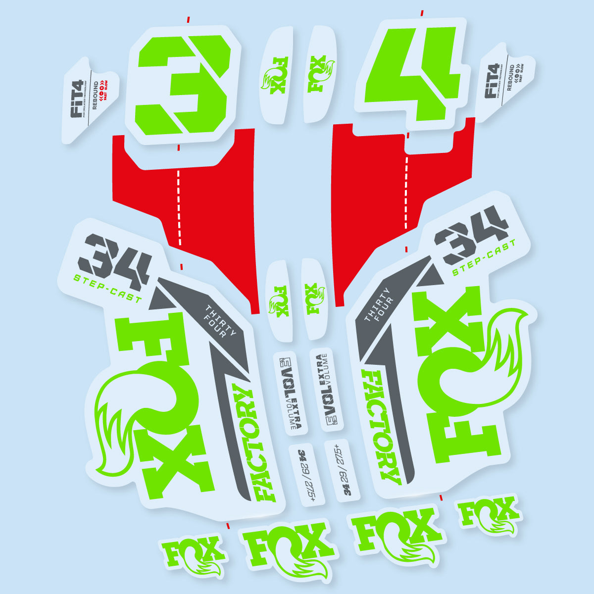 Compatible Stickers for Fox 34 SC Factory 2021, Fork vinyl decals - Apple Green