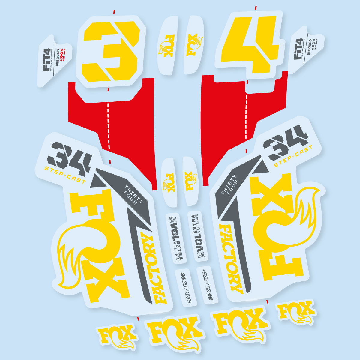 Compatible Stickers for Fox 34 SC Factory 2021, Fork vinyl decals - Banana Yellow