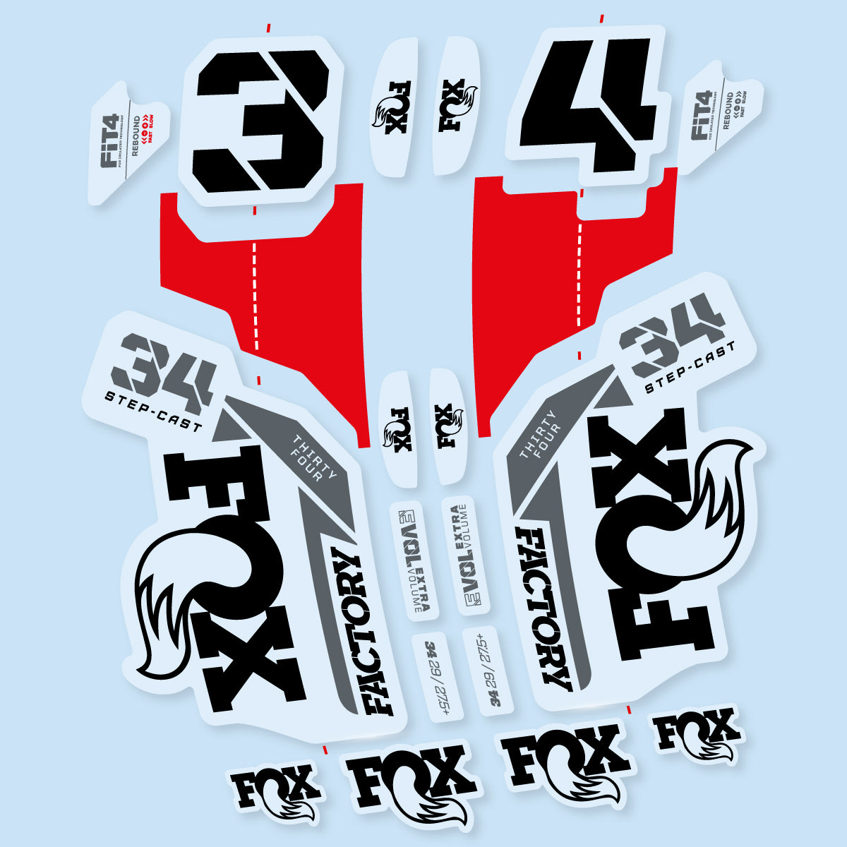 Compatible Stickers for Fox 34 SC Factory 2021, Fork vinyl decals - Black
