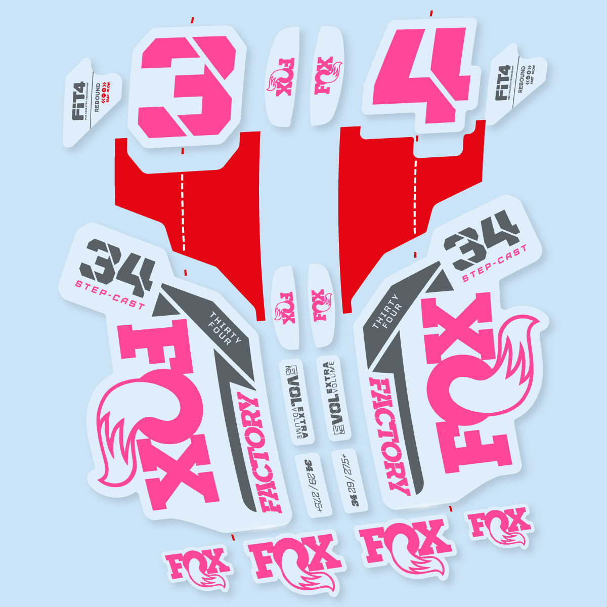 Compatible Stickers for Fox 34 SC Factory 2021, Fork vinyl decals - Bubblegum Pink