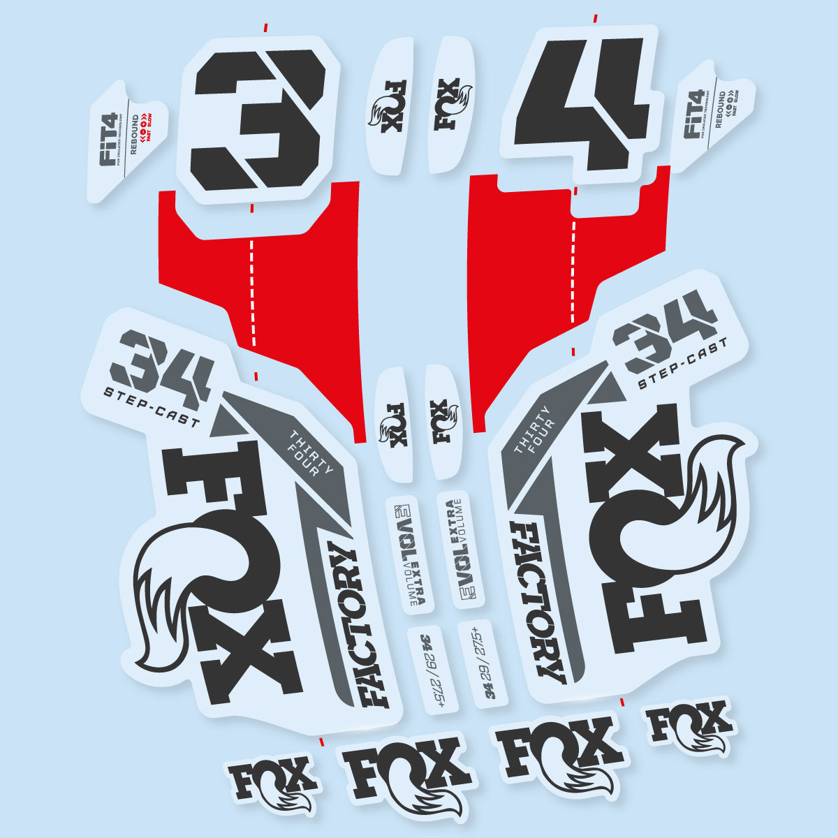 Compatible Stickers for Fox 34 SC Factory 2021, Fork vinyl decals - Very Dark Grey