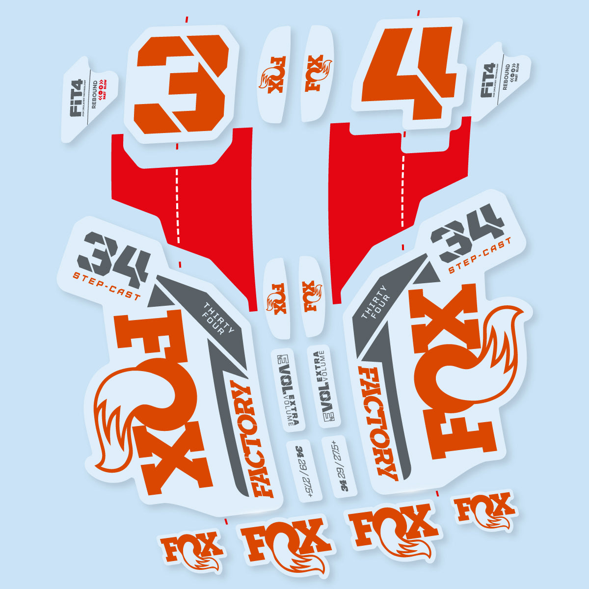 Compatible Stickers for Fox 34 SC Factory 2021, Fork vinyl decals - Clay