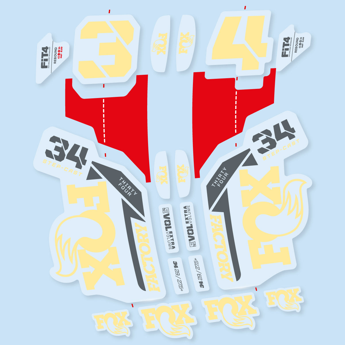 Compatible Stickers for Fox 34 SC Factory 2021, Fork vinyl decals - Cream
