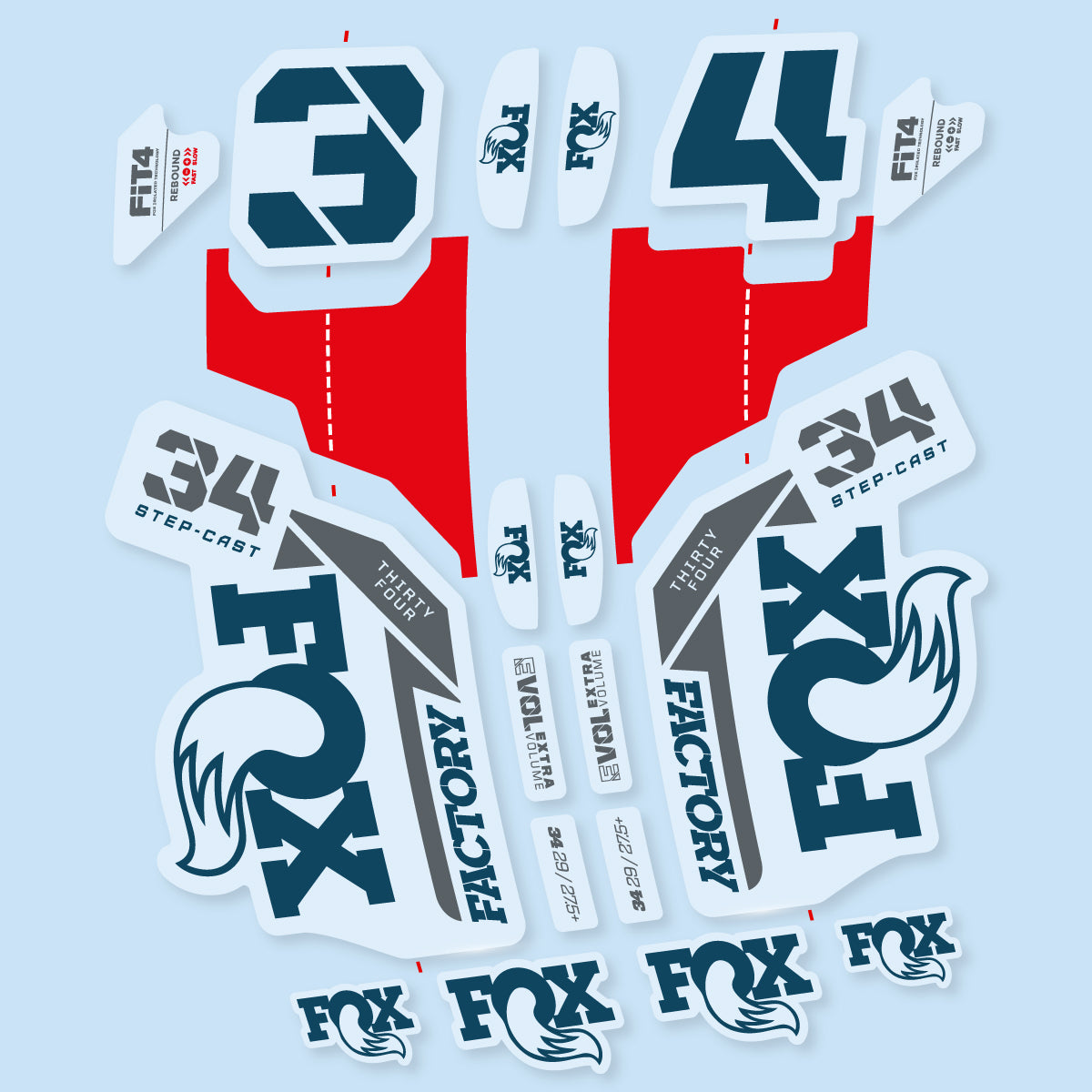 Compatible Stickers for Fox 34 SC Factory 2021, Fork vinyl decals - Dark Lake