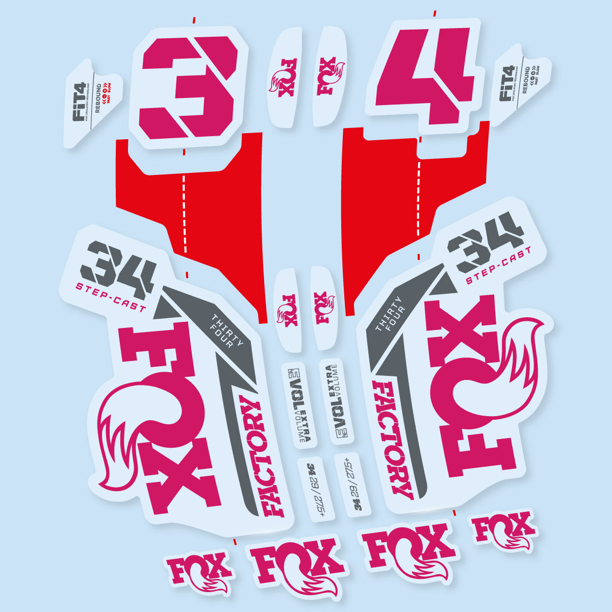 Compatible Stickers for Fox 34 SC Factory 2021, Fork vinyl decals - Dark Pink