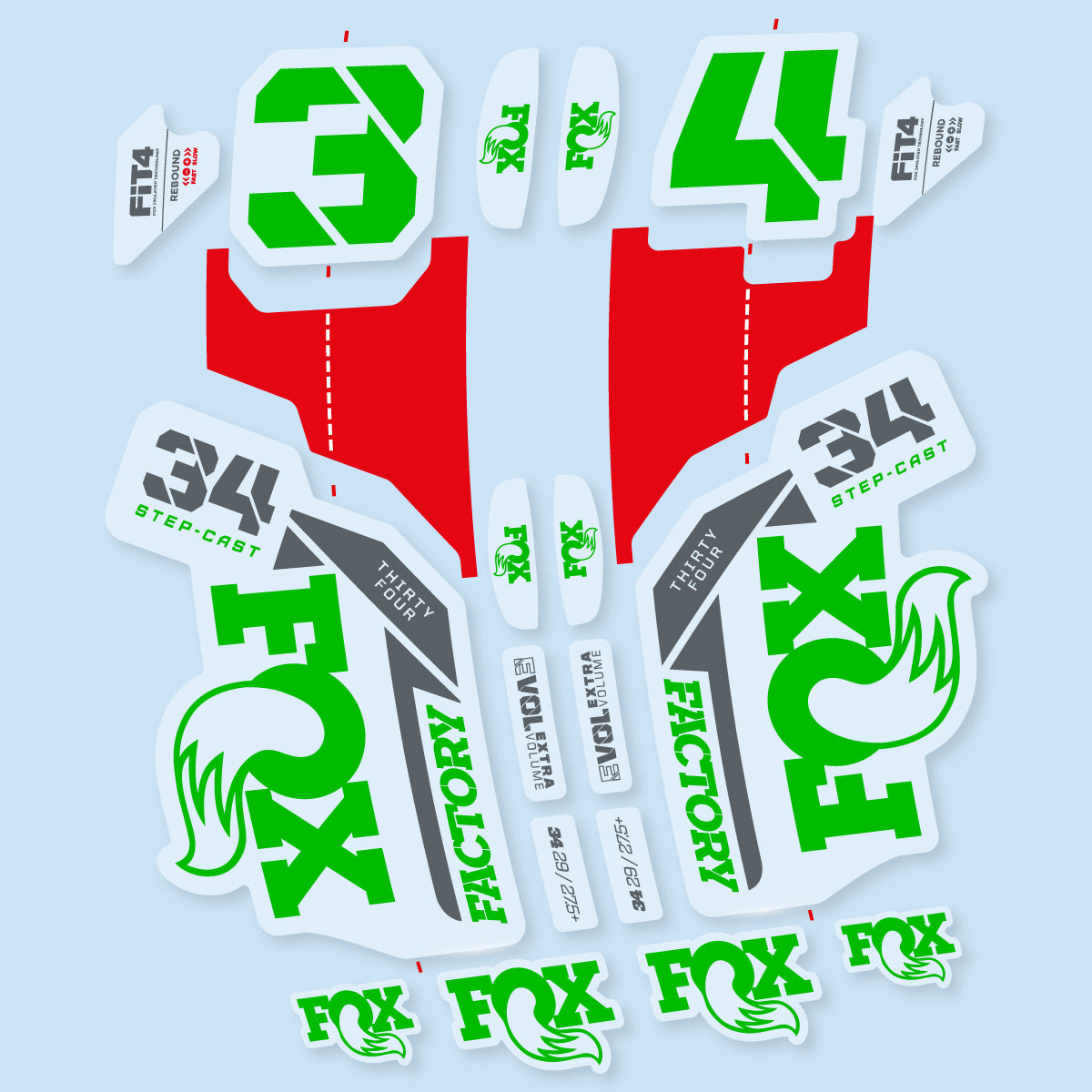 Compatible Stickers for Fox 34 SC Factory 2021, Fork vinyl decals - Grass Green