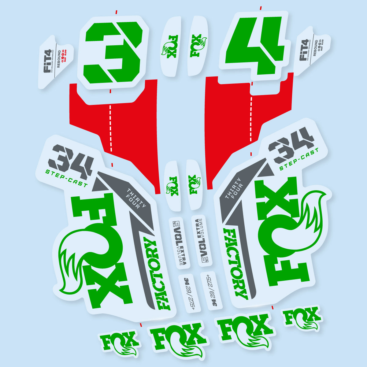 Compatible Stickers for Fox 34 SC Factory 2021, Fork vinyl decals - Green