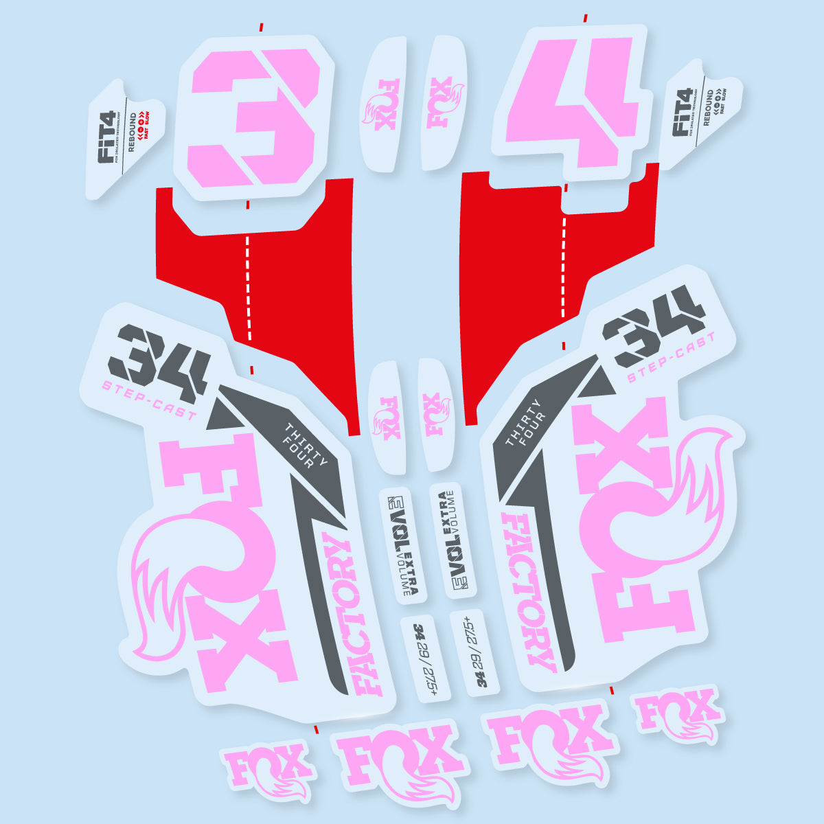 Compatible Stickers for Fox 34 SC Factory 2021, Fork vinyl decals - Light Lilac