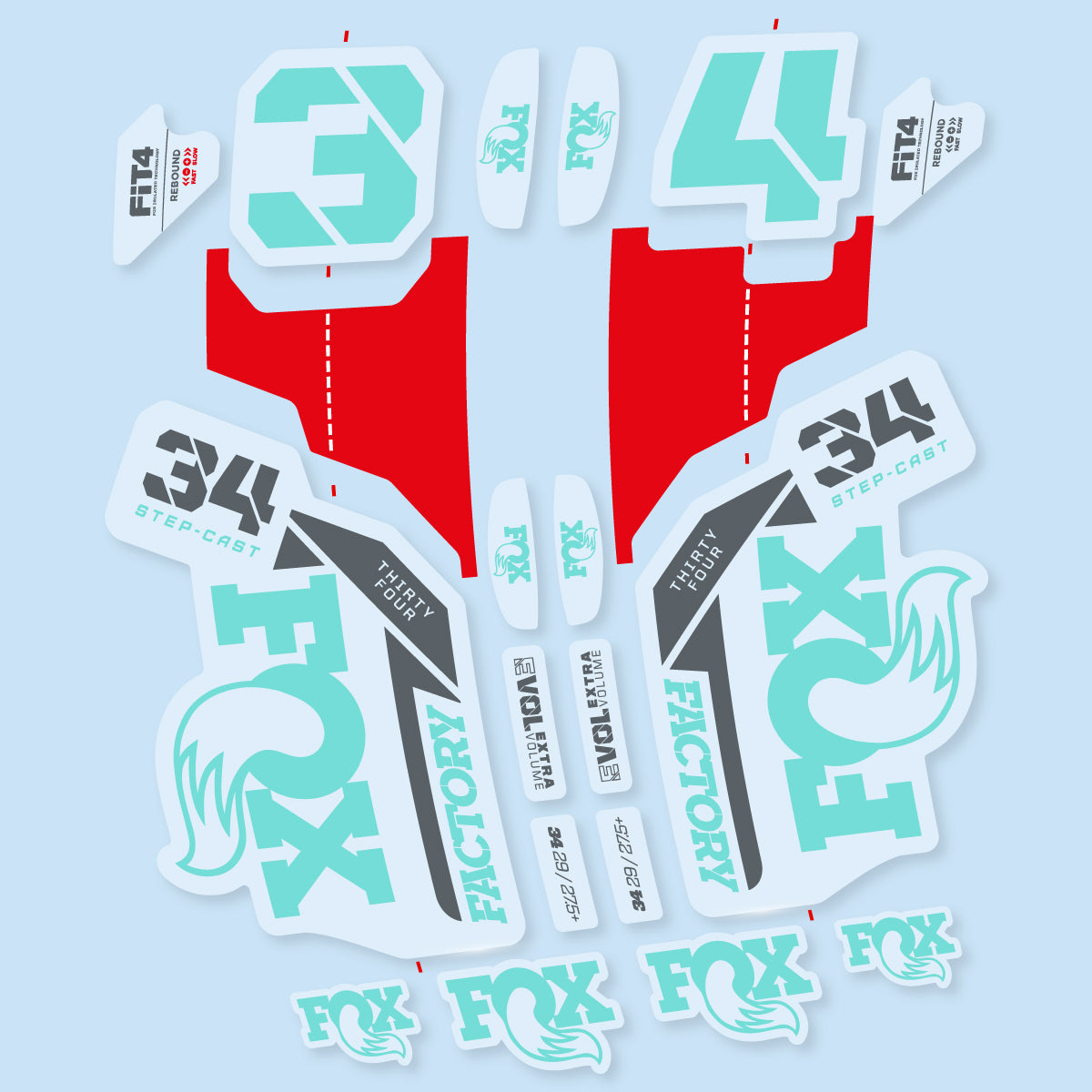 Compatible Stickers for Fox 34 SC Factory 2021, Fork vinyl decals - Blue Green