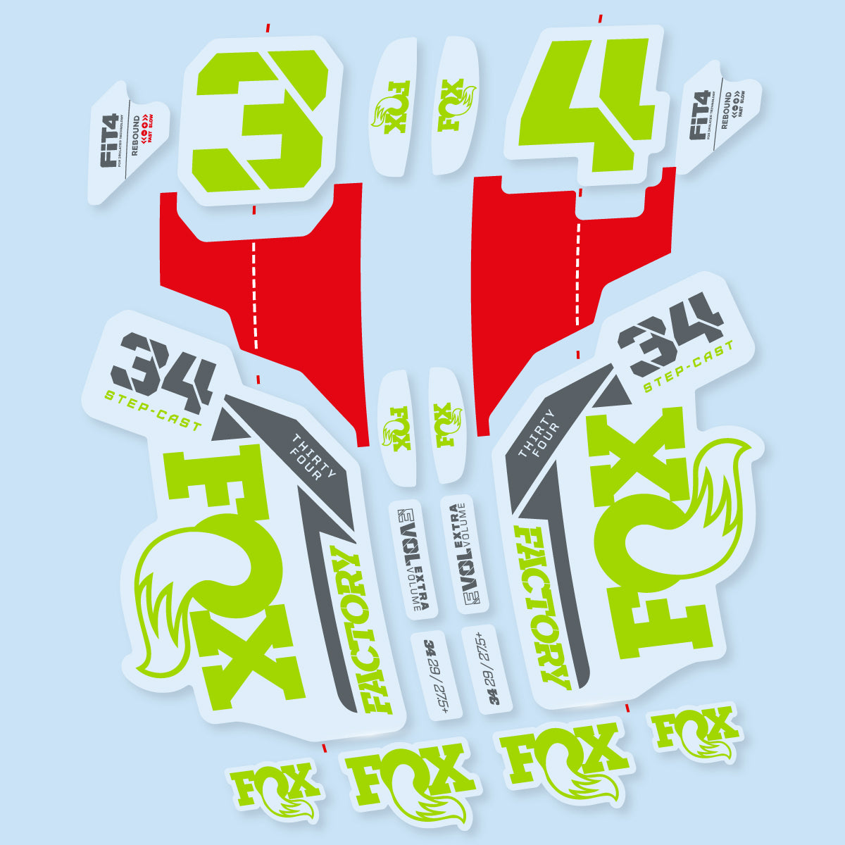 Compatible Stickers for Fox 34 SC Factory 2021, Fork vinyl decals - Lime Green