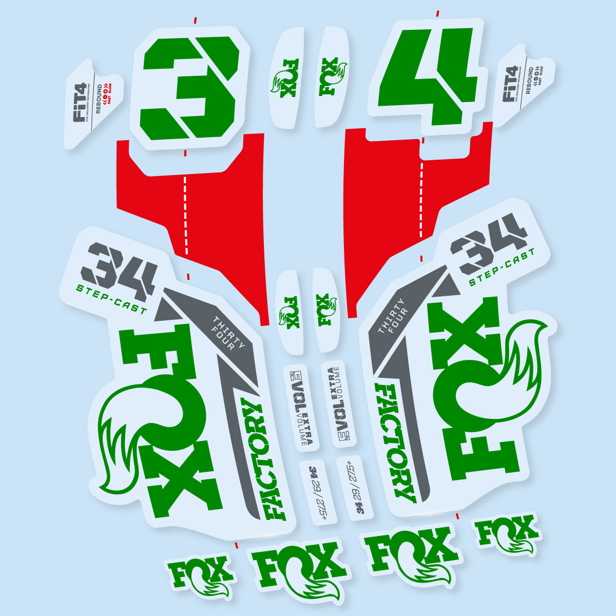 Compatible Stickers for Fox 34 SC Factory 2021, Fork vinyl decals - Medium Green