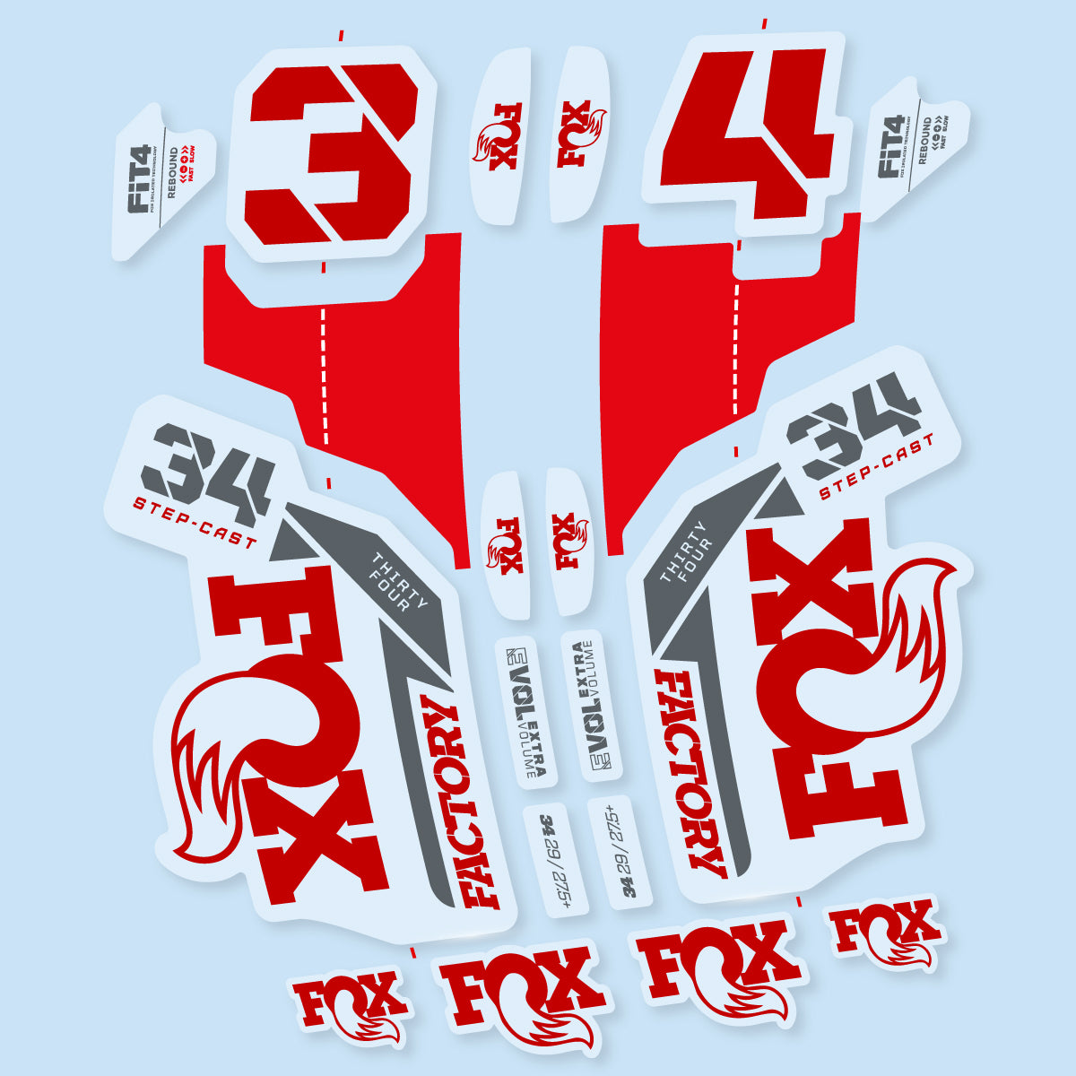Compatible Stickers for Fox 34 SC Factory 2021, Fork vinyl decals - Medium Red