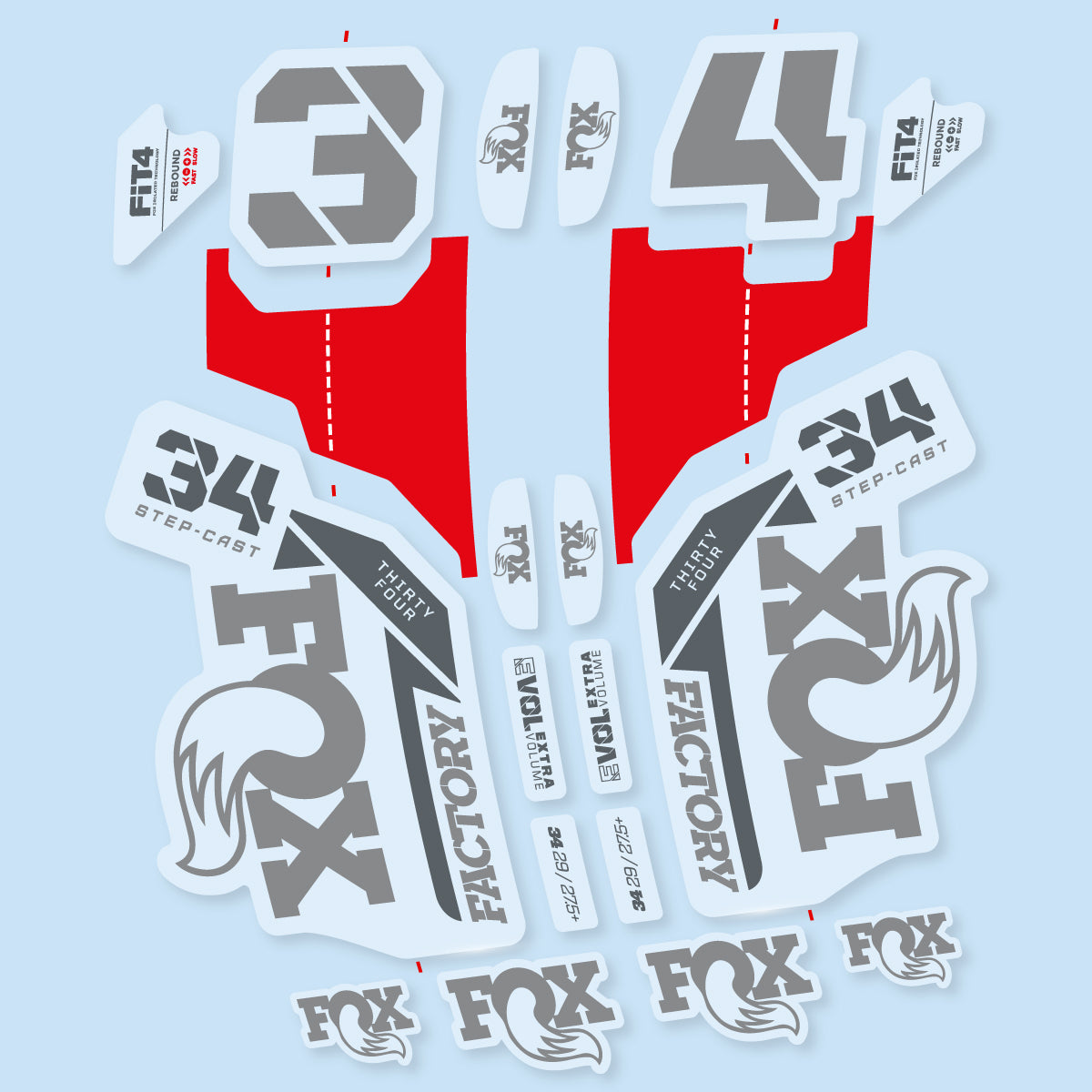 Compatible Stickers for Fox 34 SC Factory 2021, Fork vinyl decals - Traffic Grey