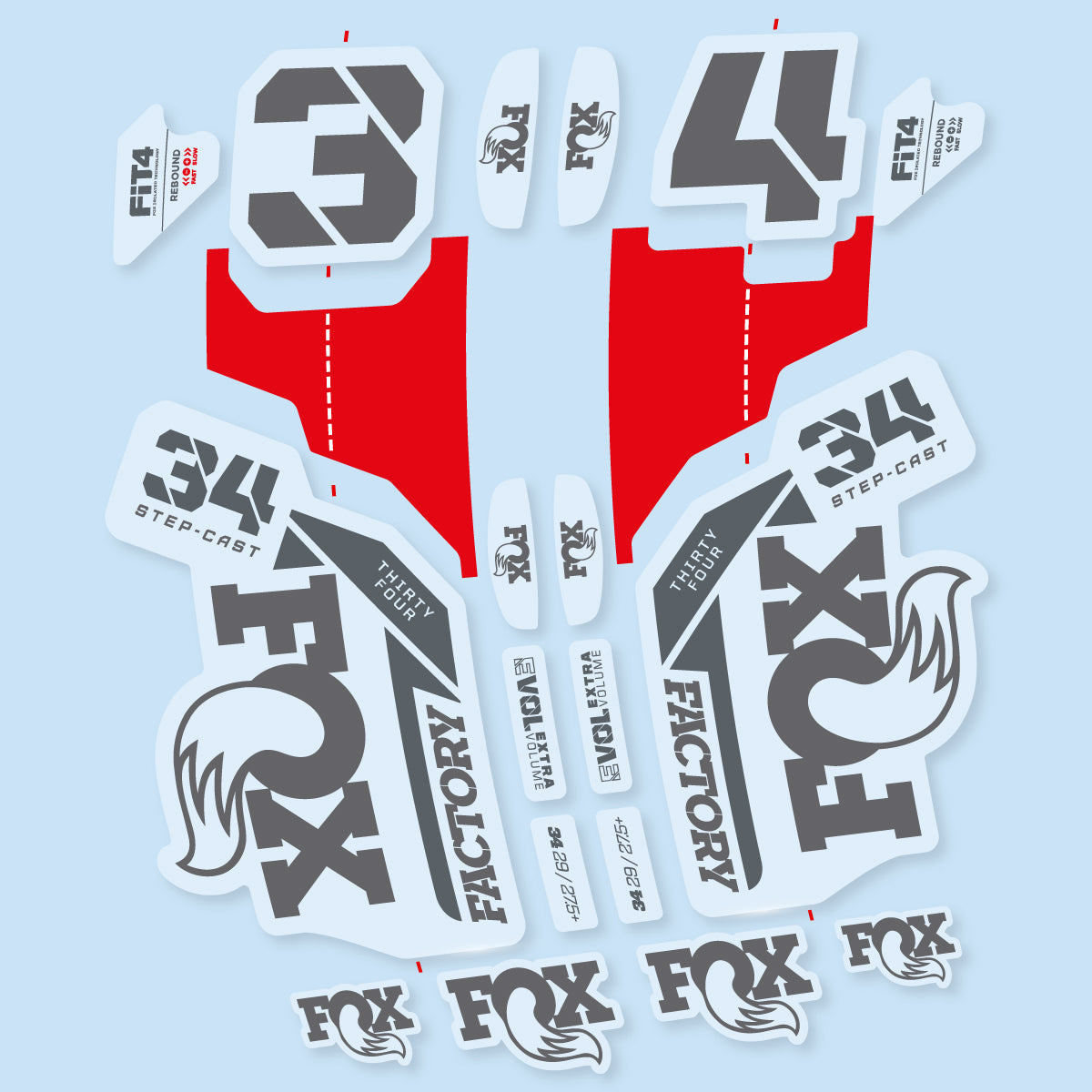 Compatible Stickers for Fox 34 SC Factory 2021, Fork vinyl decals - Medium Grey